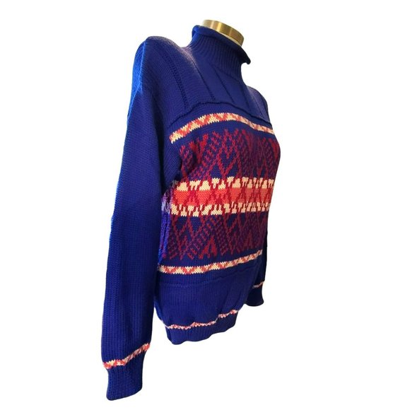 Ossi Skiwear Sweater Woman's 1980s Blue Pink Turtleneck Size Lg Vintage JJ1532 - Picture 9 of 9